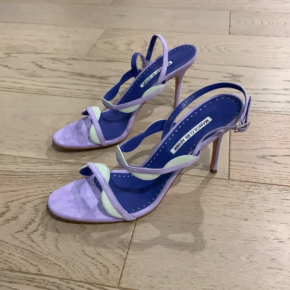 Manolo Blahnik Lilac and Mint Heals. NEVER WORN. Size 39.